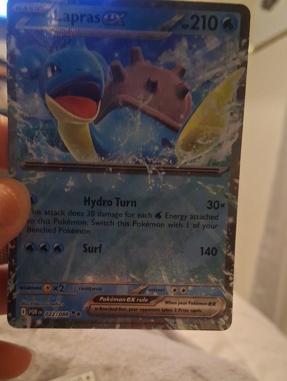 Pokemon Lapras EX Holographic Trading Card - Blue